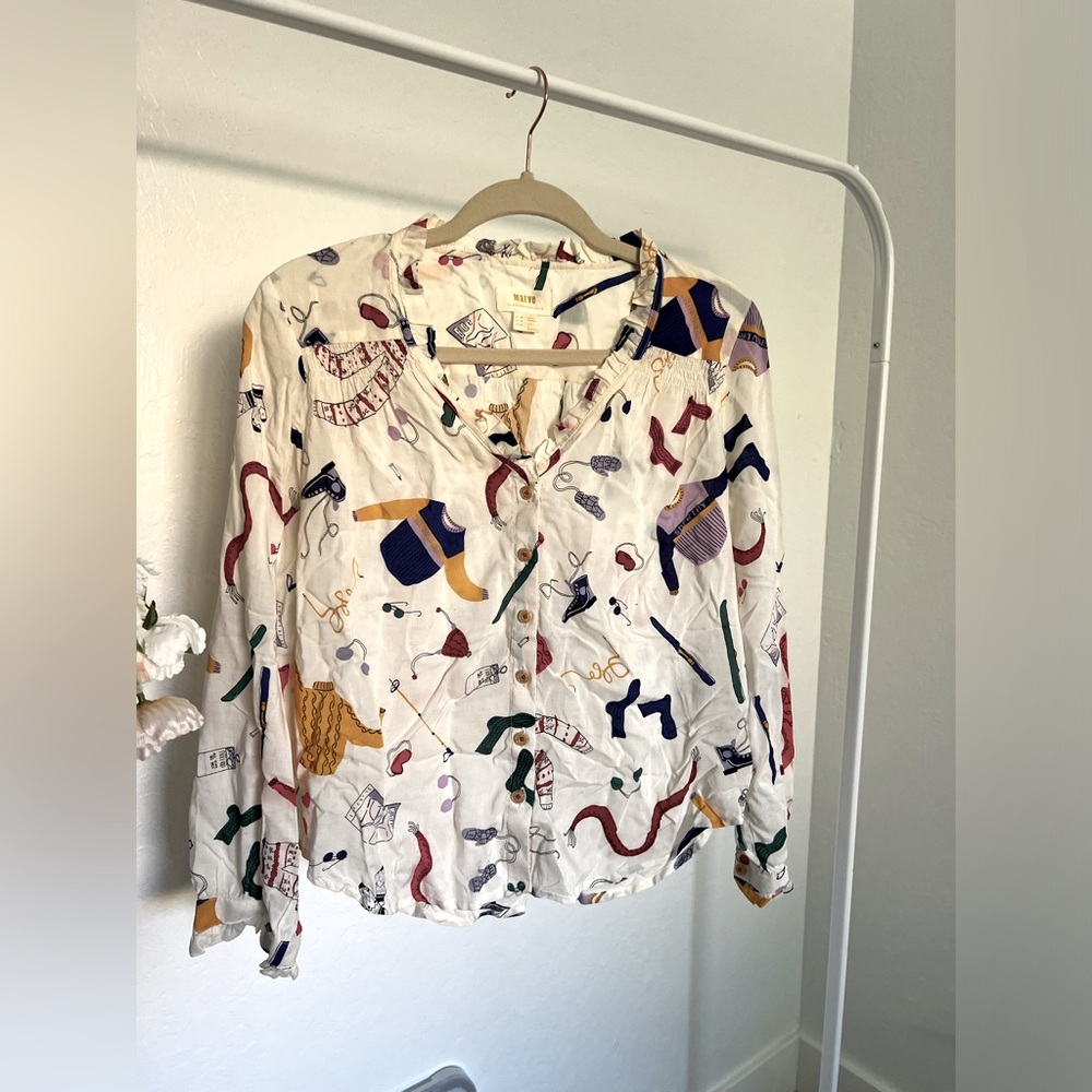 Petite Anthropologie blouse with ski elements